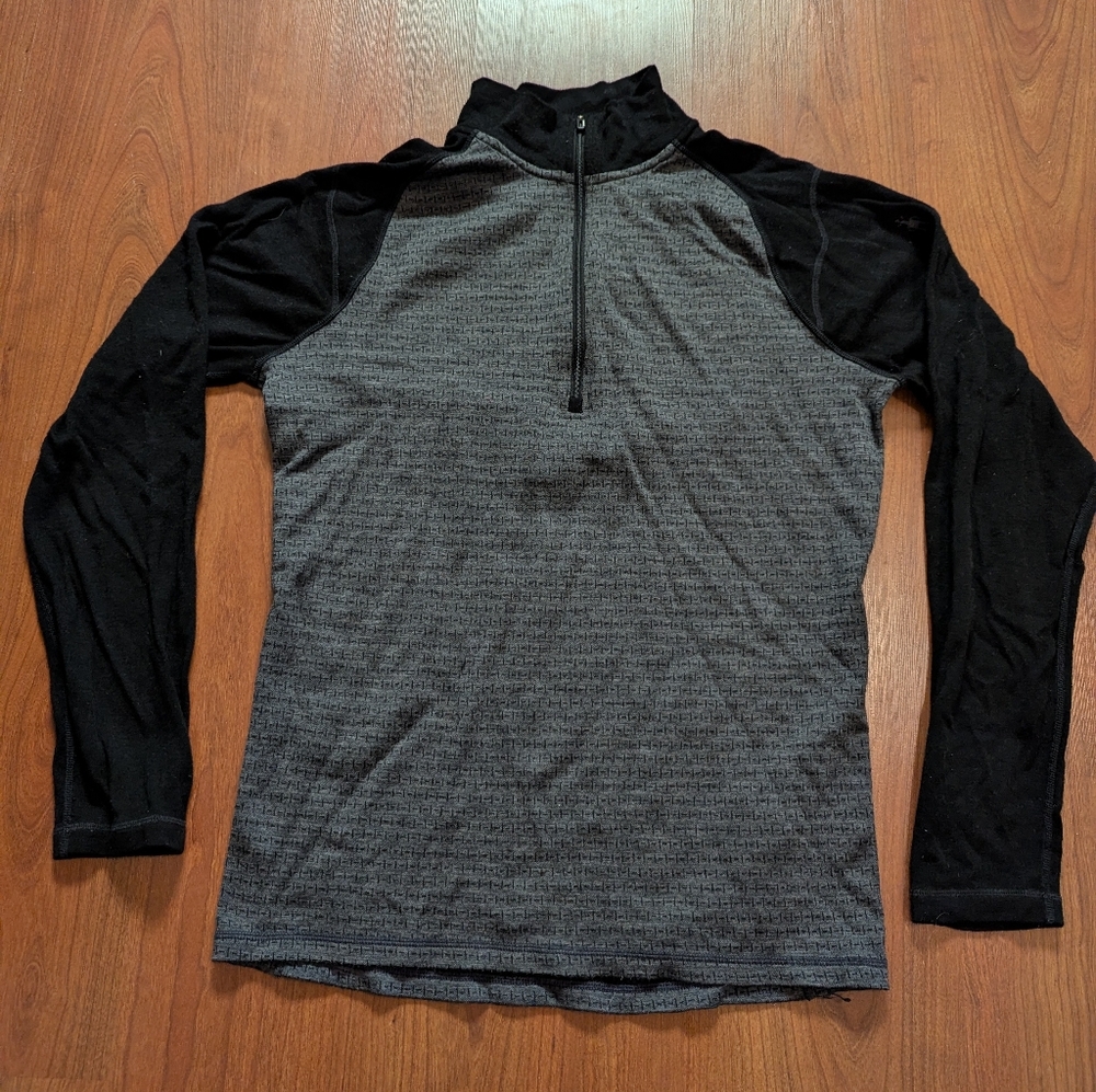 Smartwool Merino 250 Base Layer Half Zip Pullover Size L Gray Black 100% Merino